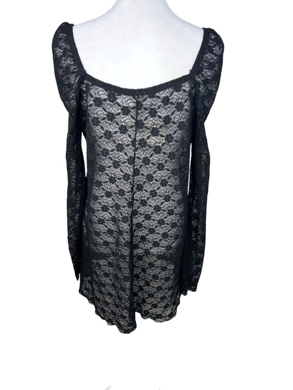 Free People Black Floral Lace Long Sleeve Tunic Top Womens Small New - Picture 8 of 15